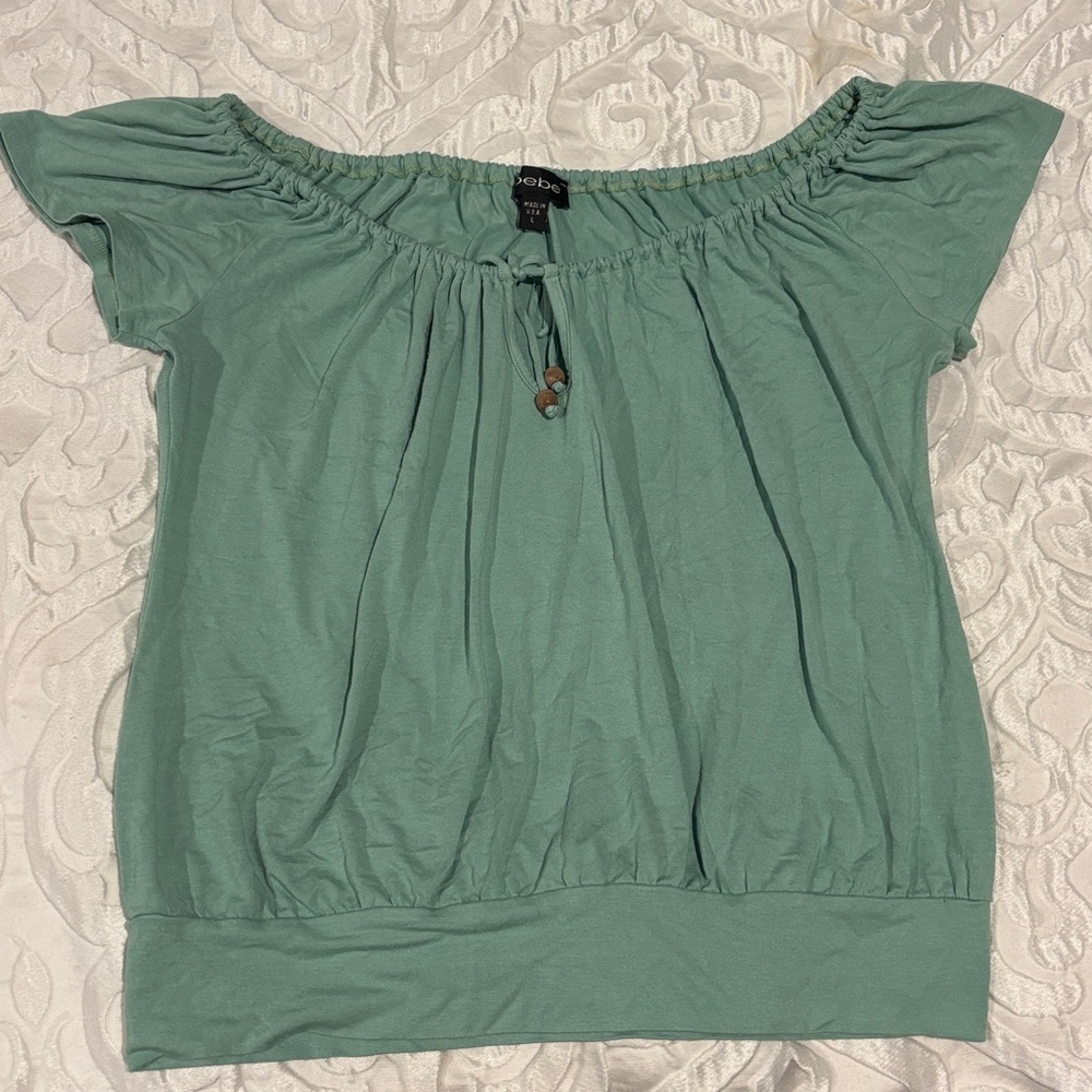 Bebe Mint Green Drawstring Blouse
